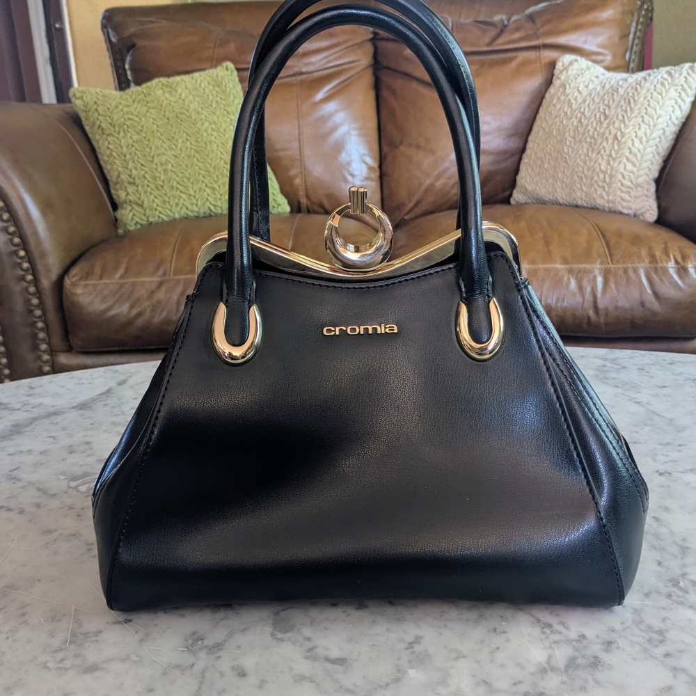 Cromia Italian Black Leather Satchel